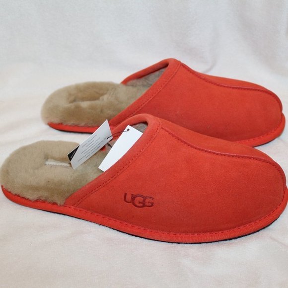 NIB UGG MEN'S SCUFF SUEDE SHEARLING SLIP ON SLIPPERS TERRACOTA - Picture 3 of 7